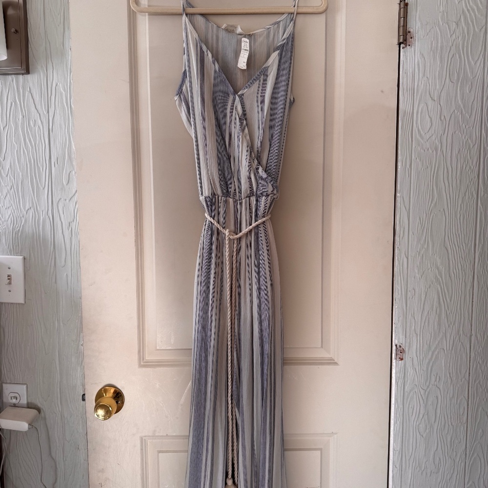 Vintage Havana-Blue & White Jumpsuit with Rope belt